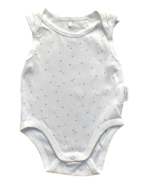 A White Sleeveless Bodysuits from Purebaby in size Newborn for girl. (Front View)