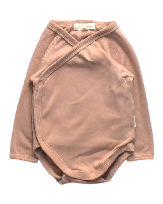 A Peach Long Sleeve Bodysuits from lovingsundays in size 0-3M for girl. (Front View)