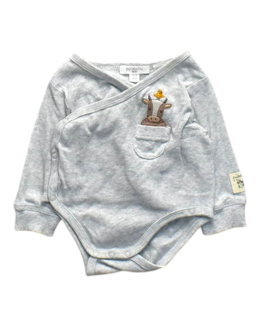 A Grey Long Sleeve Bodysuits from Purebaby in size 0-3M for boy. (Front View)