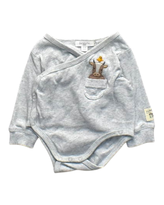A Grey Long Sleeve Bodysuits from Purebaby in size 0-3M for boy. (Front View)