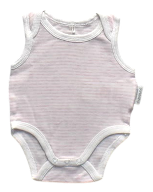 A White Sleeveless Bodysuits from Purebaby in size Newborn for girl. (Front View)