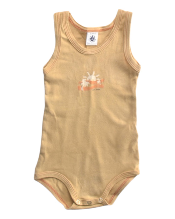 A Peach Sleeveless Bodysuits from Petit Bateau in size 6-12M for girl. (Front View)