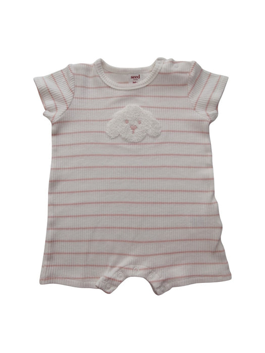 A Pink Short Sleeve Rompers from Seed in size 6-12M for girl. (Front View)