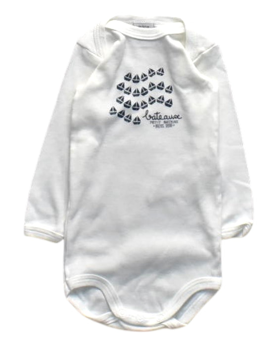 A White Long Sleeve Bodysuits from Petit Bateau in size 3-6M for girl. (Front View)
