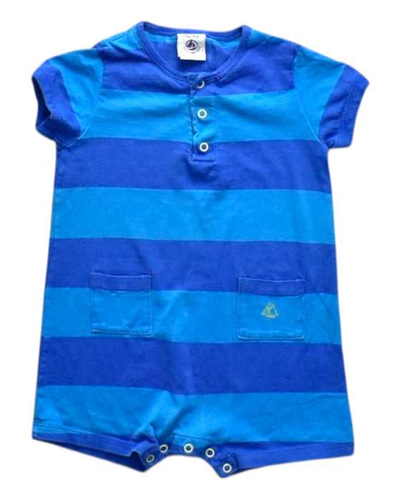 A Blue Short Sleeve Rompers from Petit Bateau in size 6-12M for boy. (Front View)