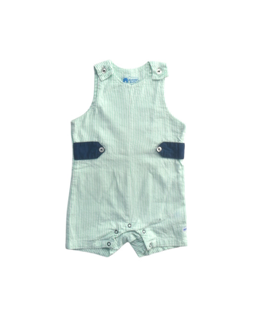 A Green Sleeveless Rompers from RuggedButts in size 6-12M for boy. (Front View)