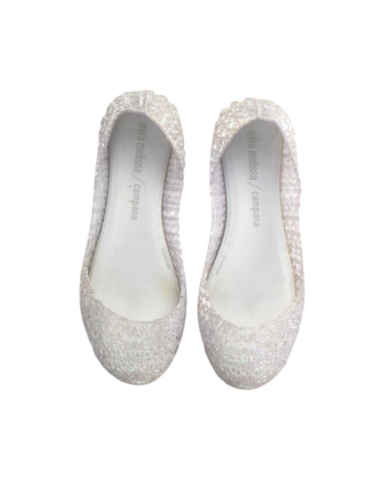A White Flats from Mini Melissa Campana in size 7Y for girl. (Back View)