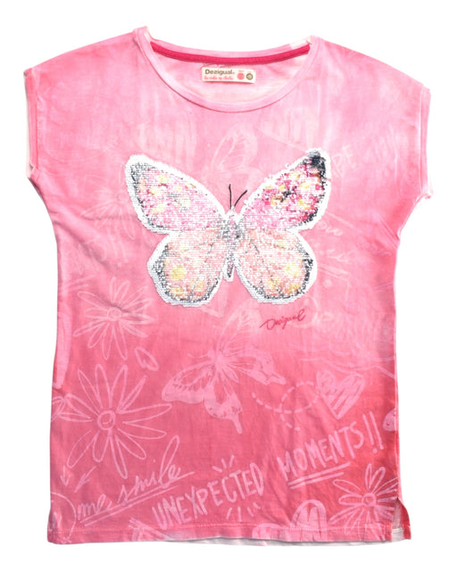 A Pink Short Sleeve Tops from Desigual in size 11Y for girl. (Front View)