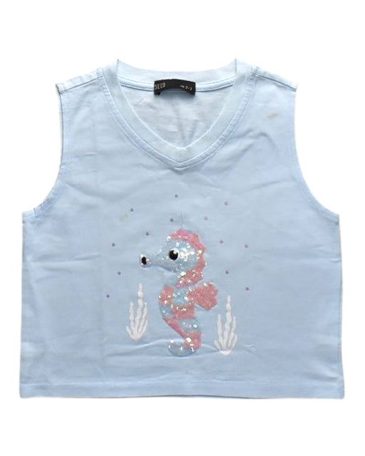 A Blue Sleeveless Tops from Seed in size 2T for girl. (Front View)