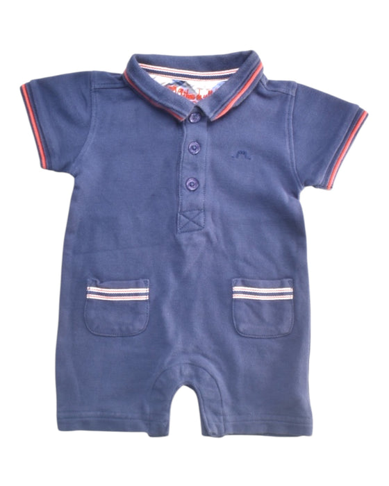 A Navy Short Sleeve Rompers from Chateau de Sable in size 0-3M for boy. (Front View)