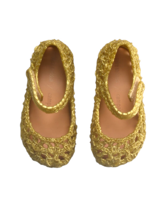 A Gold Flats from Mini Melissa Campana in size 3T for girl. (Back View)