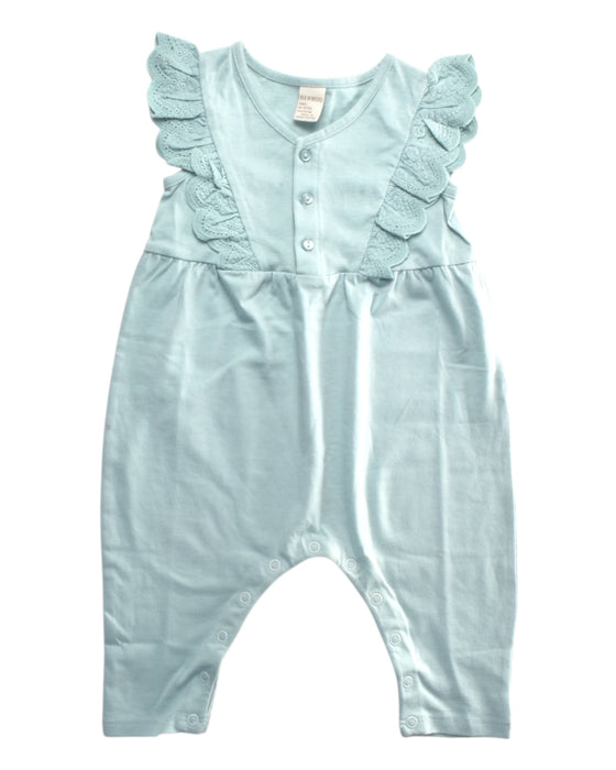 A Blue Sleeveless Rompers from Genwoo Kids in size 0-3M for girl. (Front View)