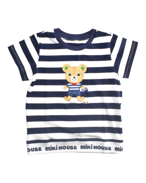 A Navy Short Sleeve T Shirts from Miki House in size 4T for girl. (Front View)