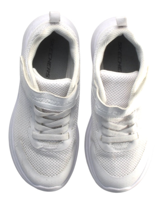 A White Sneakers from Skechers in size 7Y for girl. (Back View)