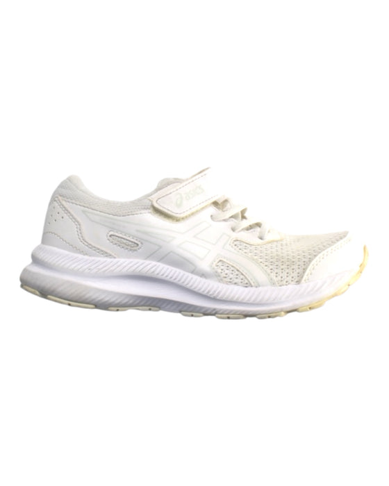 A White Sneakers from ASICS in size 7Y for girl. (Front View)
