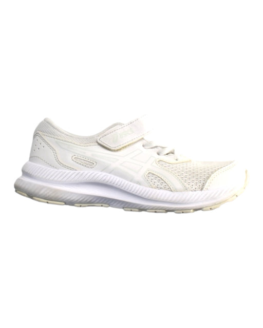 A White Sneakers from ASICS in size 7Y for girl. (Front View)