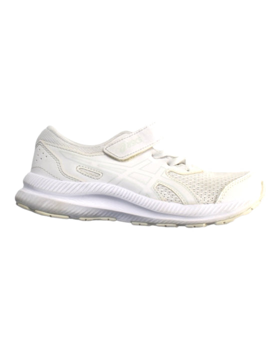 A White Sneakers from ASICS in size 7Y for girl. (Front View)