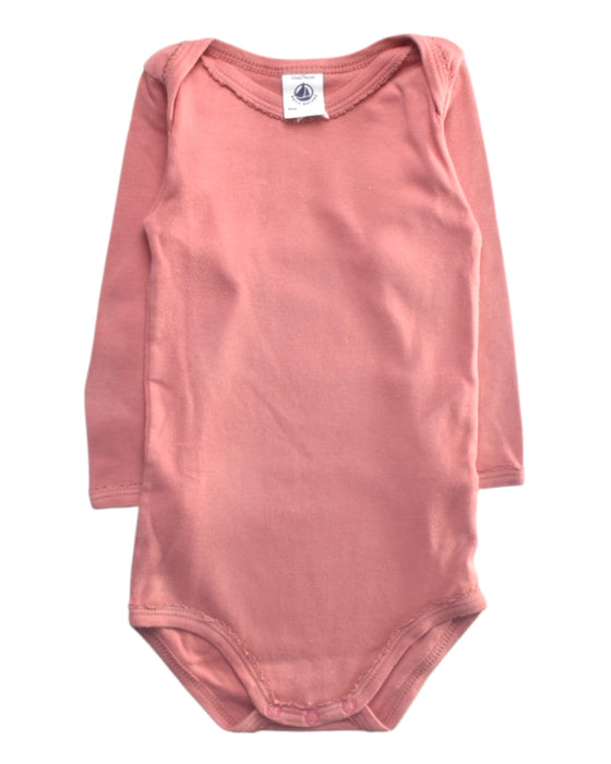 A Pink Long Sleeve Bodysuits from Petit Bateau in size 6-12M for girl. (Front View)