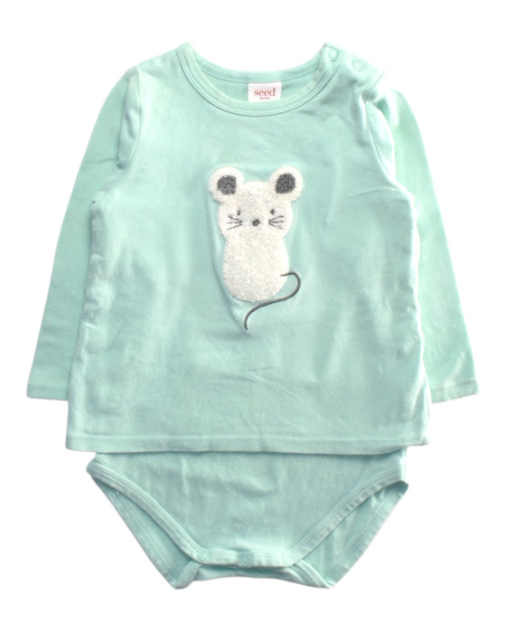 A Teal Long Sleeve Bodysuits from Seed in size 6-12M for girl. (Front View)