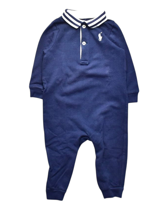 A Navy Long Sleeve Rompers from Ralph Lauren in size 6-12M for boy. (Front View)