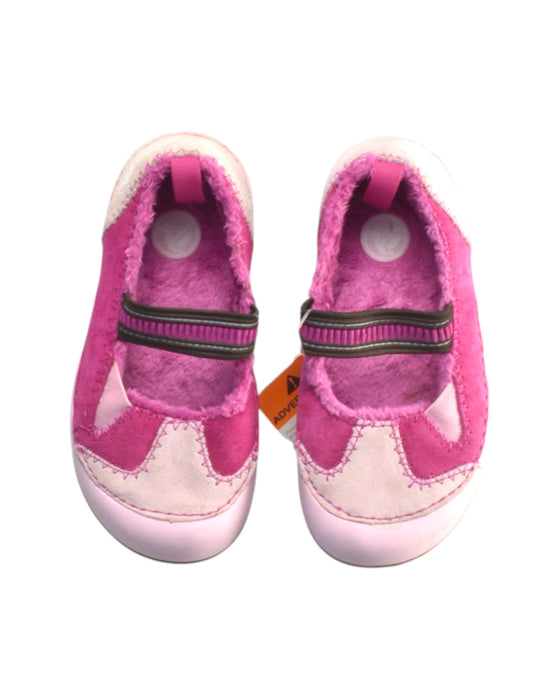 A Pink Flats from Crocs in size 4T for girl. (Back View)