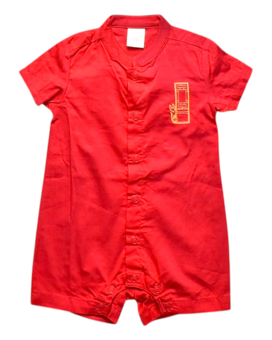 A Red Short Sleeve Rompers from Elly in size 3-6M for girl. (Front View)