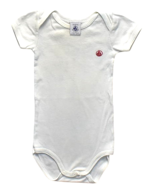 A White Short Sleeve Bodysuits from Petit Bateau in size 3-6M for girl. (Front View)