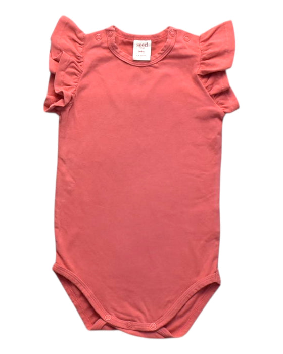A Pink Short Sleeve Bodysuits from Seed in size 12-18M for girl. (Front View)
