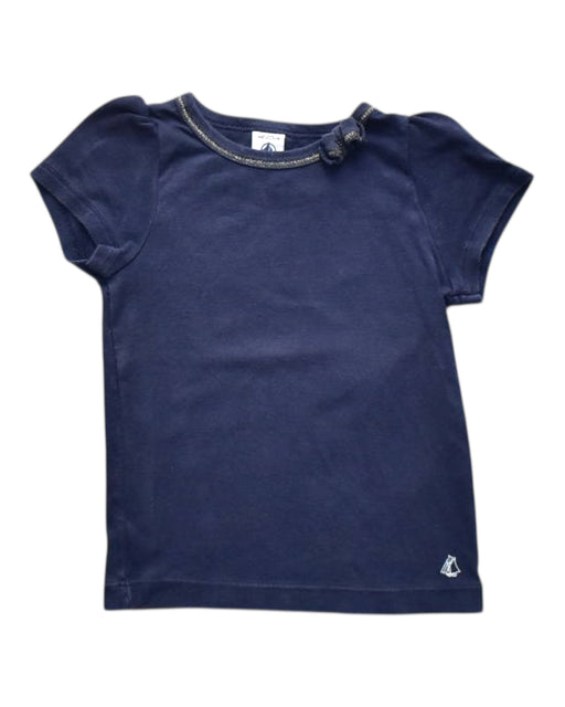 A Navy Short Sleeve T Shirts from Petit Bateau in size 4T for girl. (Front View)
