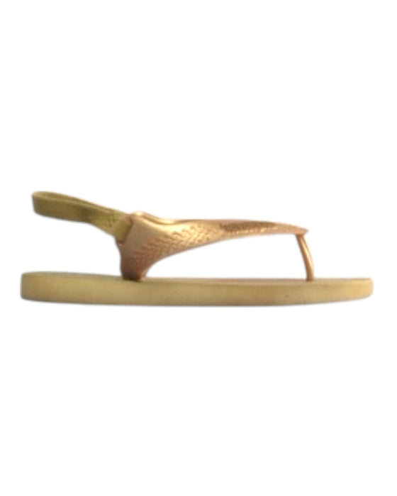 A Gold Flip Flops from Havaianas in size 4T for girl. (Front View)