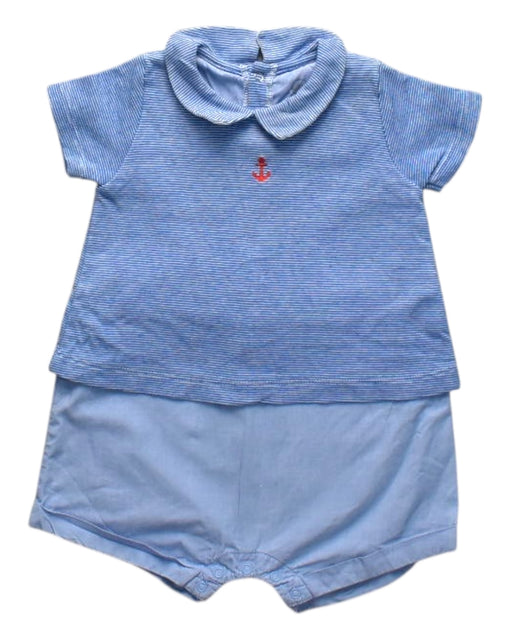 A Blue Short Sleeve Rompers from Petit Bateau in size 6-12M for boy. (Front View)