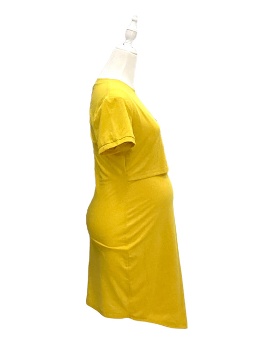 A Yellow Short Sleeve Dresses from Mothercot in size Maternity-S for maternity. (Back View)