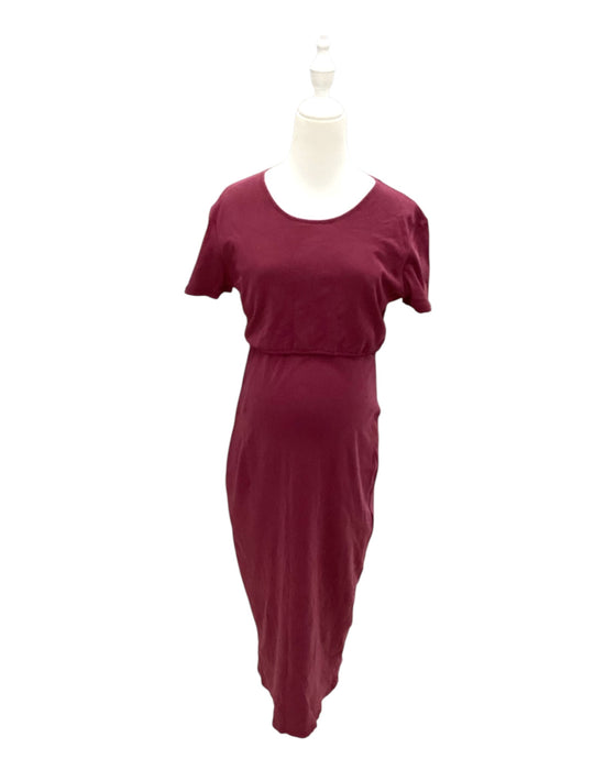 A Burgundy Short Sleeve Dresses from Mothercot in size Maternity-M for maternity. (Front View)