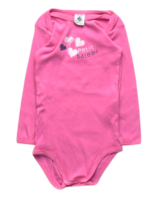 A Pink Long Sleeve Bodysuits from Petit Bateau in size 12-18M for girl. (Front View)