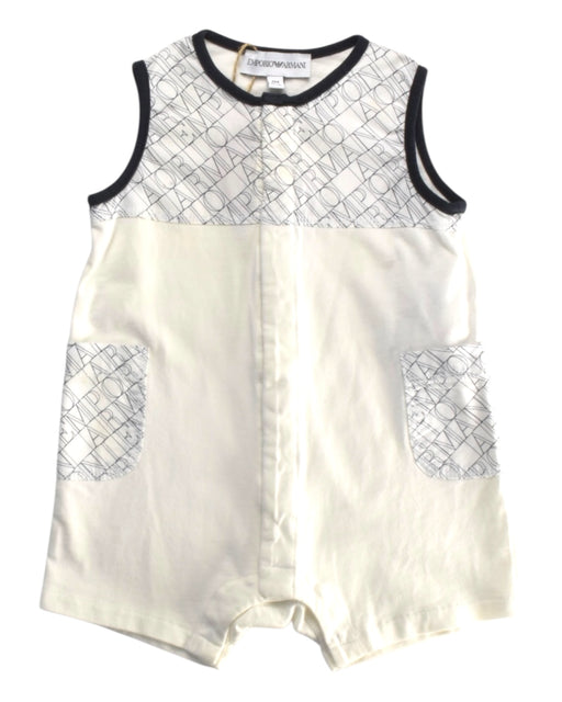 A White Sleeveless Rompers from Emporio Armani in size 3-6M for boy. (Front View)