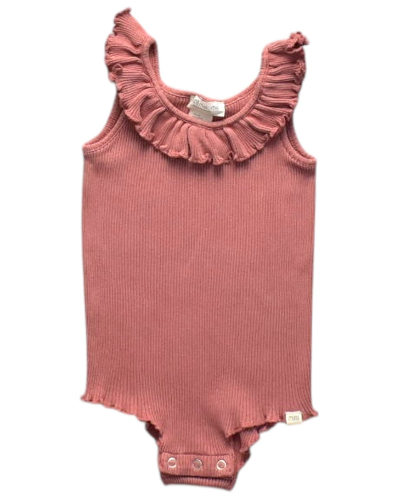 A Pink Sleeveless Bodysuits from Minimalisma in size 6-12M for girl. (Front View)