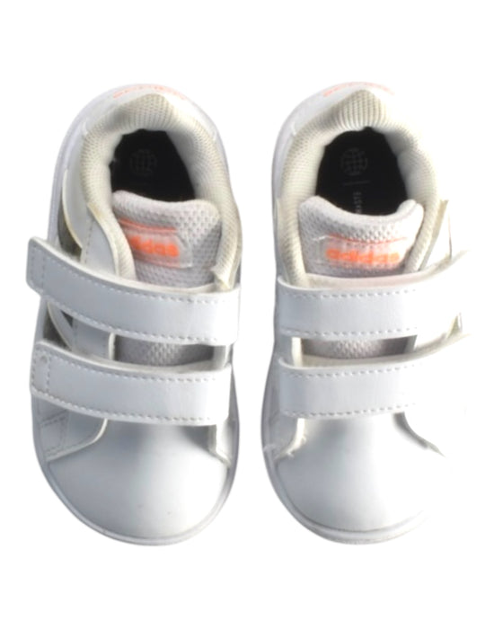 A White Sneakers from Adidas in size 12-18M for boy. (Back View)