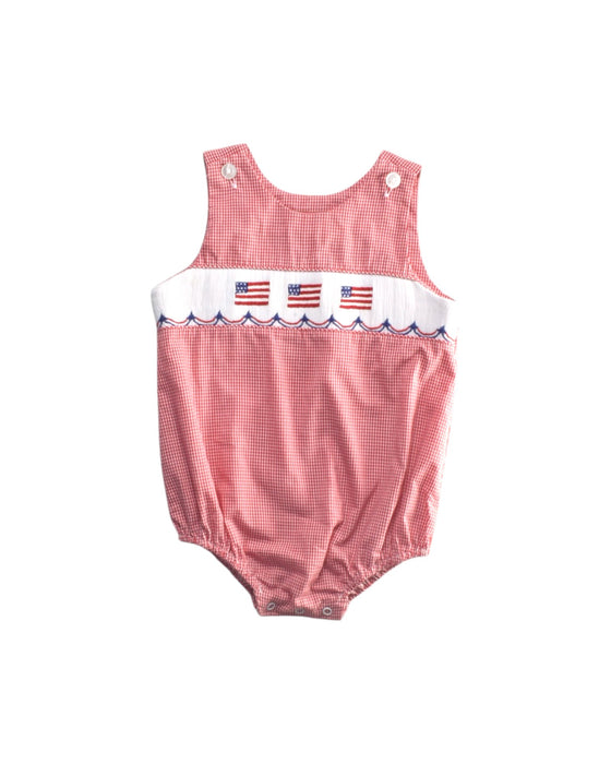 A Red Sleeveless Rompers from Classic Whimsy in size 12-18M for girl. (Front View)