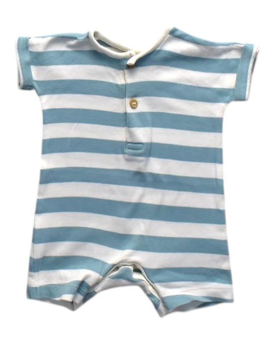 A Blue Short Sleeve Rompers from Mothercare in size 0-3M for boy. (Front View)