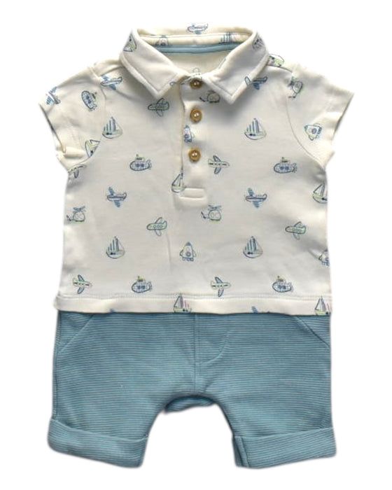 A White Short Sleeve Rompers from Mothercare in size 0-3M for boy. (Front View)