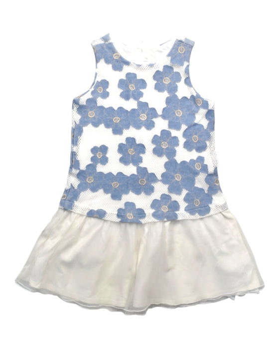 A Blue Sleeveless Dresses from Chicco in size 6T for girl. (Front View)