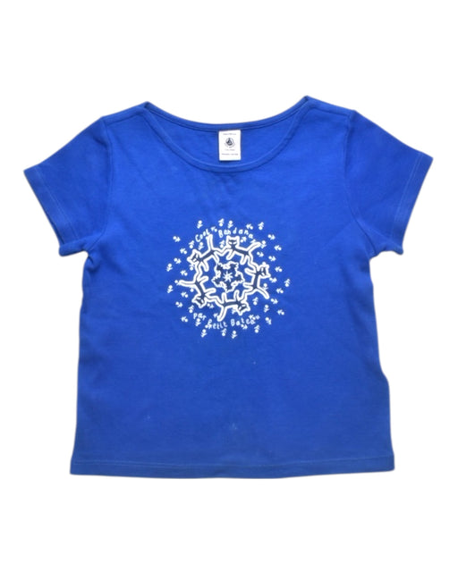 A Blue Short Sleeve T Shirts from Petit Bateau in size 4T for girl. (Front View)