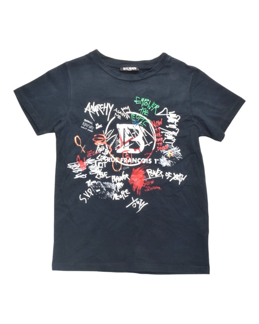 A Black Short Sleeve T Shirts from Balmain in size 8Y for boy. (Front View)