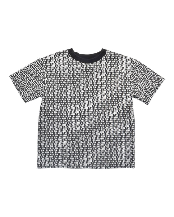 A Black Short Sleeve T Shirts from Balmain in size 10Y for boy. (Front View)