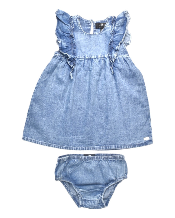 A Blue Sleeveless Dresses from 7 For All Mankind in size 12-18M for girl. (Front View)