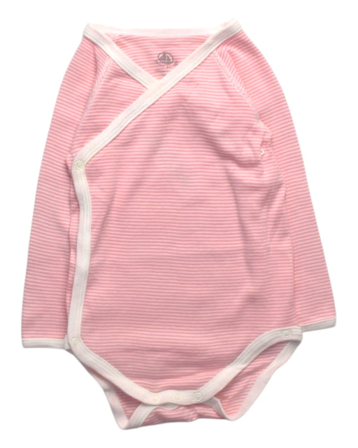 A Pink Long Sleeve Bodysuits from Petit Bateau in size 6-12M for girl. (Front View)