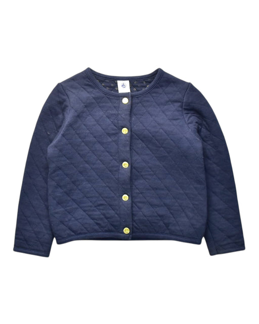 A Navy Puffer/Quilted Jackets from Petit Bateau in size 4T for girl. (Front View)