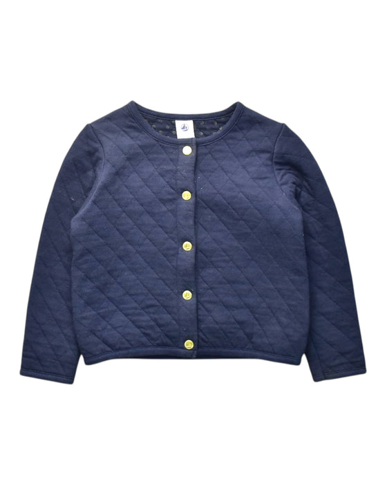 A Navy Puffer/Quilted Jackets from Petit Bateau in size 4T for girl. (Front View)