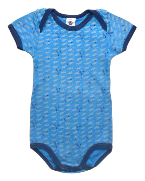 A Blue Short Sleeve Bodysuits from Petit Bateau in size 12-18M for boy. (Front View)