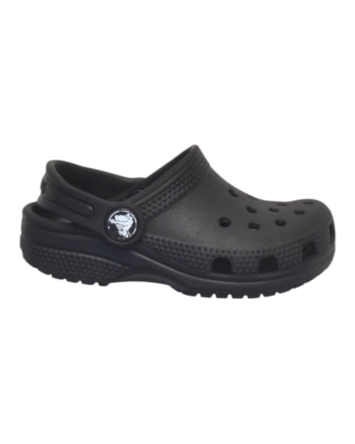 A Black Slip Ons from Crocs in size 18-24M for boy. (Front View)